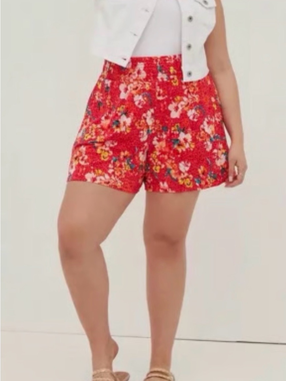 torrid Red/Pink Tripical Floral High-Waist Women’s Shorts | L